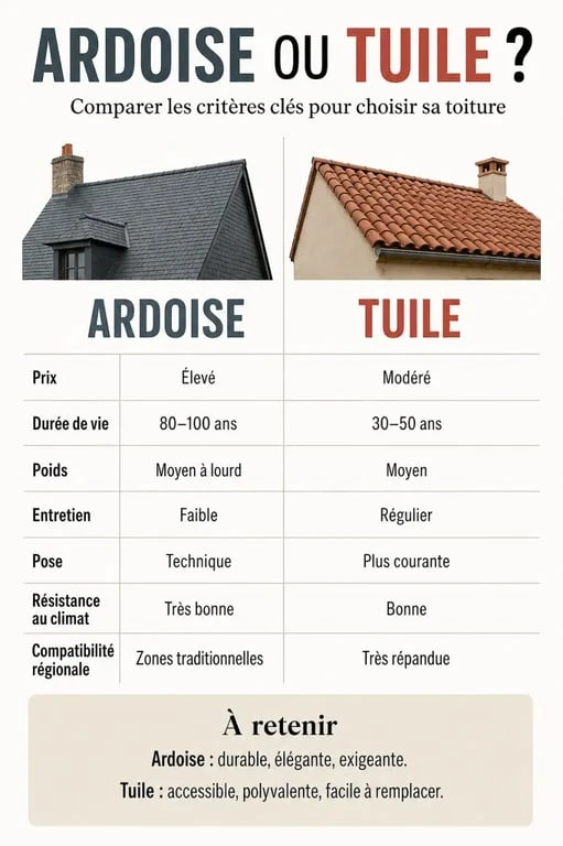 Ardoise tuile : infographie comparative sur le choix d’une toiture