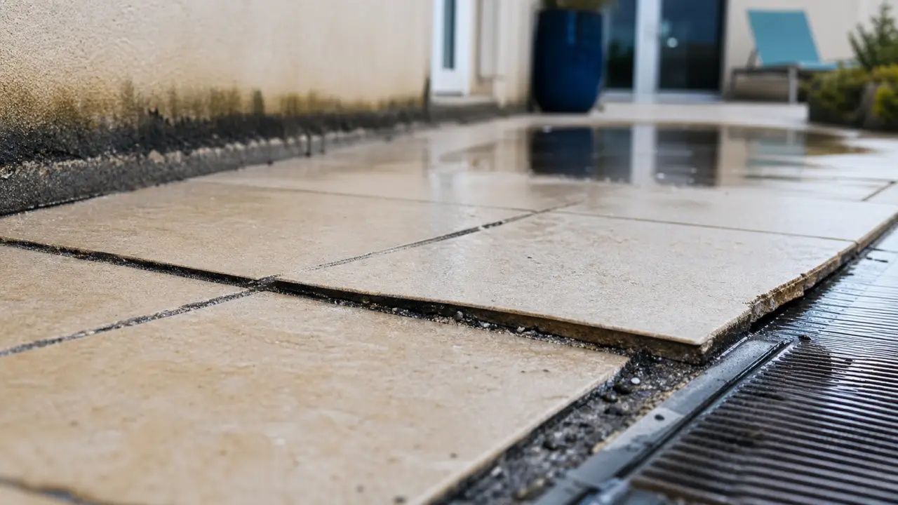 Fuite terrasse carrelée : joints fissurés et étanchéité sur carrelage terrasse