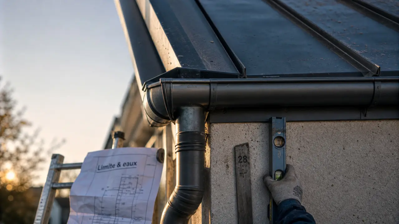 Gouttiere sur mur en limite de propriété, zinc sans surplomb