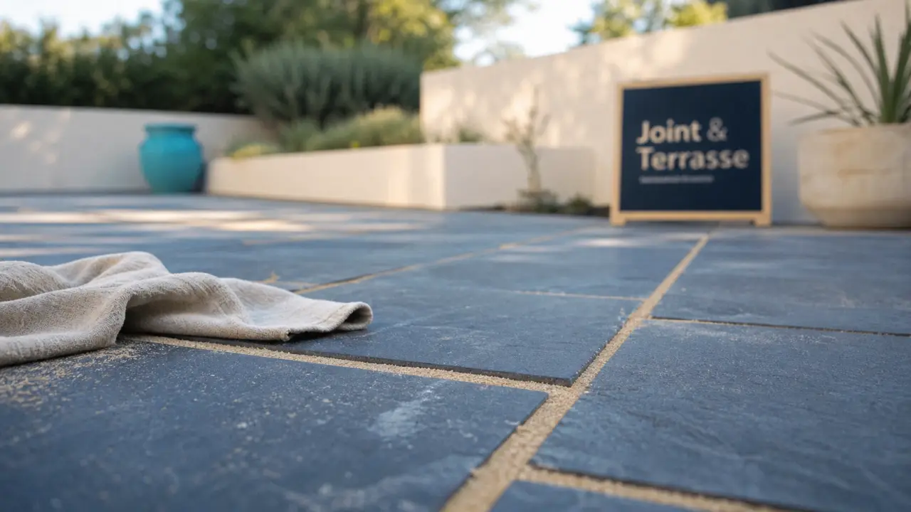 Joints dalles exterieur 2 mm sur terrasse, sable polymère dans les interstices