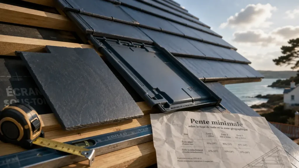 Tuile plate, tuile mécanique, faible pente : quelle pente minimale respecter selon le climat ?