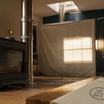 Poele a bois tubage : insert fonte et conduit inox à travers le plafond