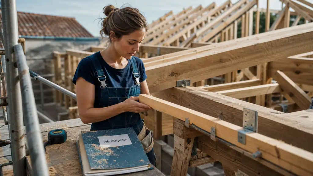 Prix charpente : chantier de toiture en bois