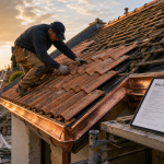 Prix d une toiture 100m2 : couvreur pose des tuiles sur toit