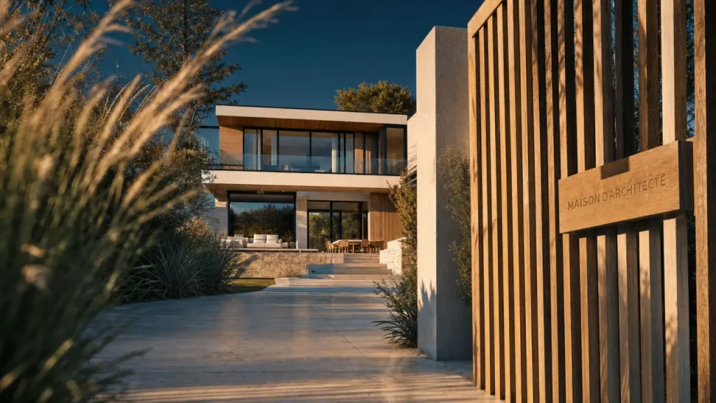Qu'est ce qu'une maison d'architecte : façade contemporaine bois et pierre, grandes ouvertures