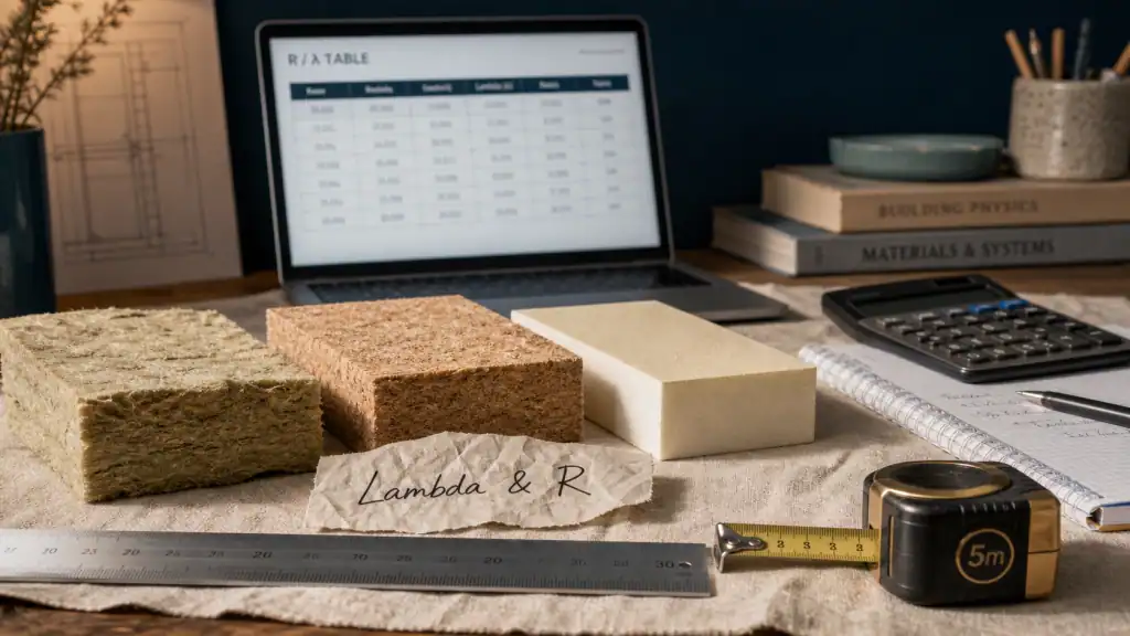 Tableau comparatif isolant thermique : lambda, épaisseur, prix au m²