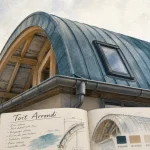Toit arrondi en zinc-titane : courbe douce et gouttière