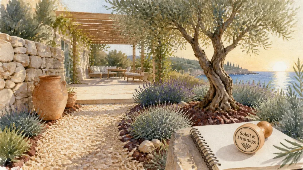 Jardin méditerranéen réussi : plein sud, sol drainant et plantes sobres en eau
