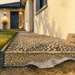 Bande de propreté avec gravier drainant près d’un mur