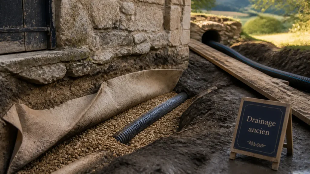 Drainage d’une maison ancienne : utile si l’humidité vient du sol, risqué sinon