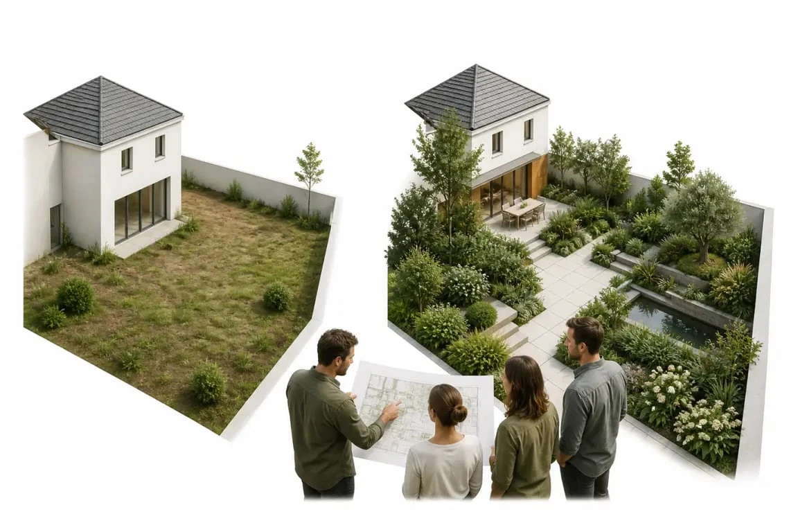Jardin et paysage : transformation avant/après d’un extérieur avec paysagiste et aménagement harmonieux