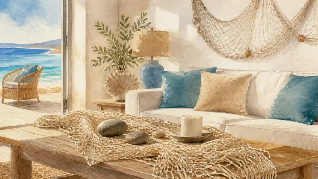 Filet de pêche déco : coton écru, dimensions utiles et idées de mise en scène marine