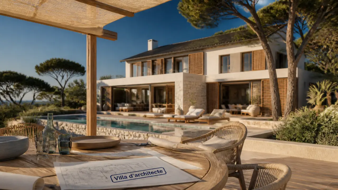 Maison d architecte la baule : terrasse en bois, piscine privée et brise-soleil