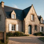 Maison neo bretonne en granit et ardoise avec jardin