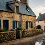 Maison typique bretonne en granit et ardoise, longère