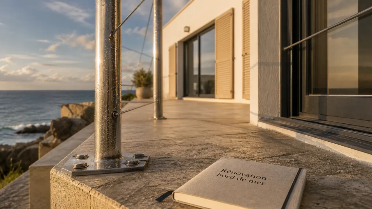 Rénovation maison bord de mer : vis inox et étanchéité sur terrasse et seuil