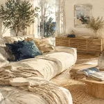 Déco scandinave cocooning : salon bois clair, laine et lumière tamisée