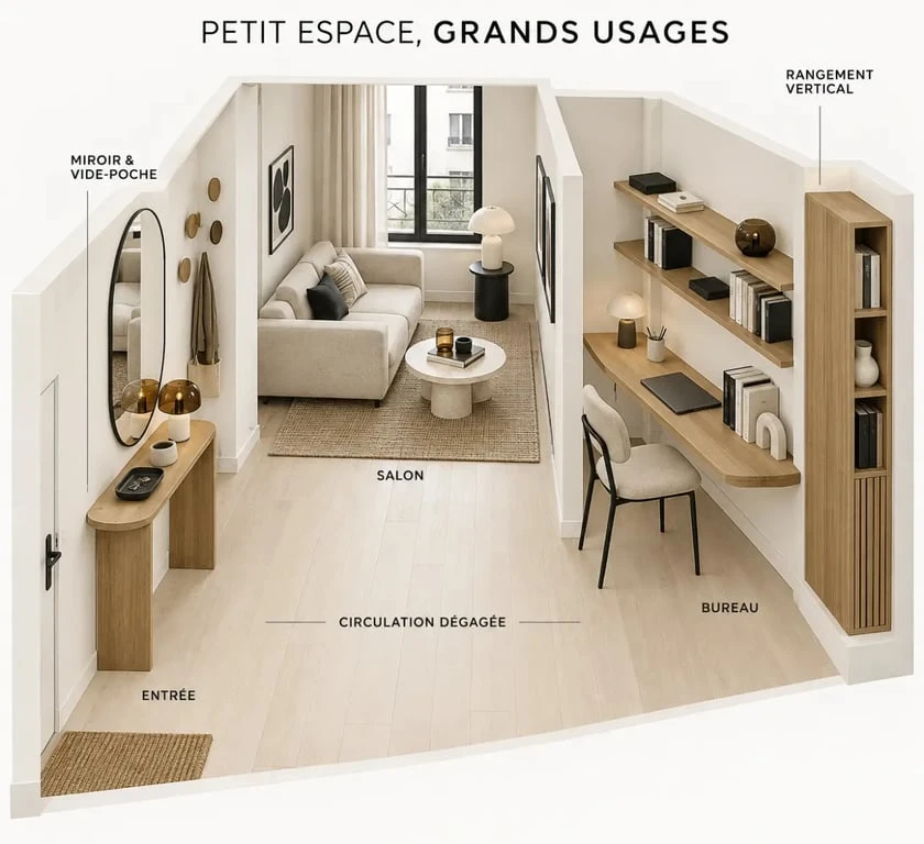 Déco originale pour petit espace avec objets décoratifs fonctionnels
