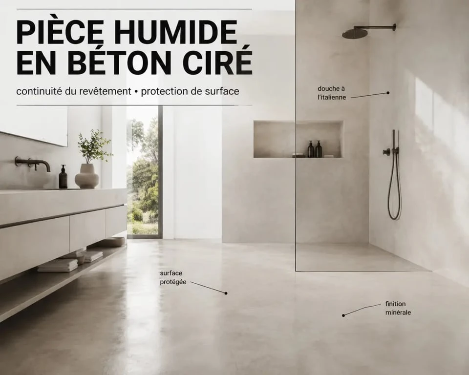 Sol béton ciré dans une salle de bains moderne