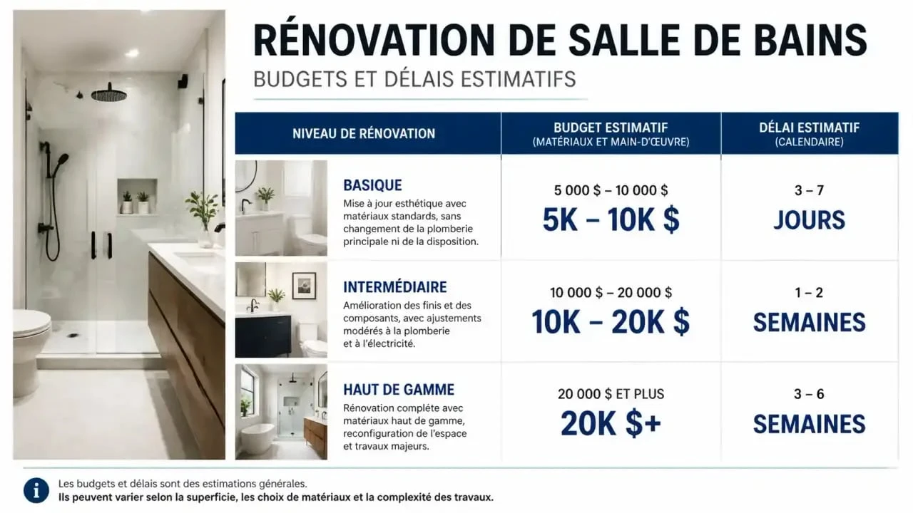 Tableau des budgets et délais pour une rénovation de salle de bains à La Baule