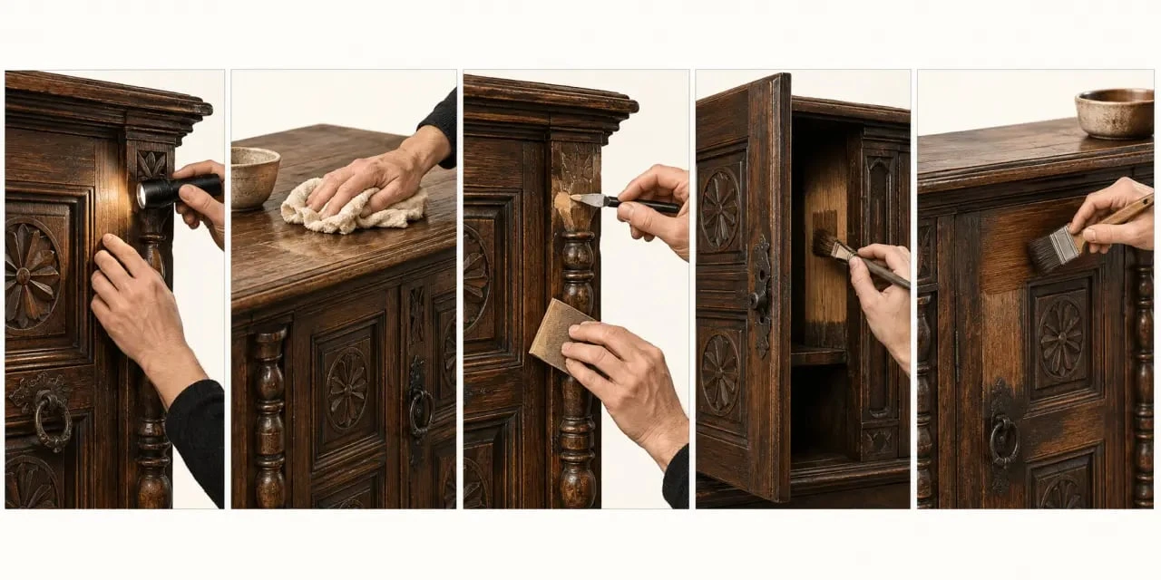 Étapes de relooking d’un meuble breton ancien avant la mise en peinture