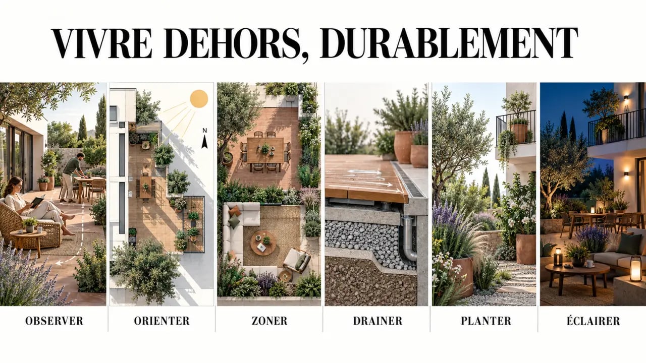Aménager un espace de vie extérieur confortable et durable selon les usages, le sol, la végétation et l’éclairage