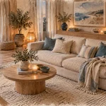 Salon scandinave cocooning lumineux et chaleureux
