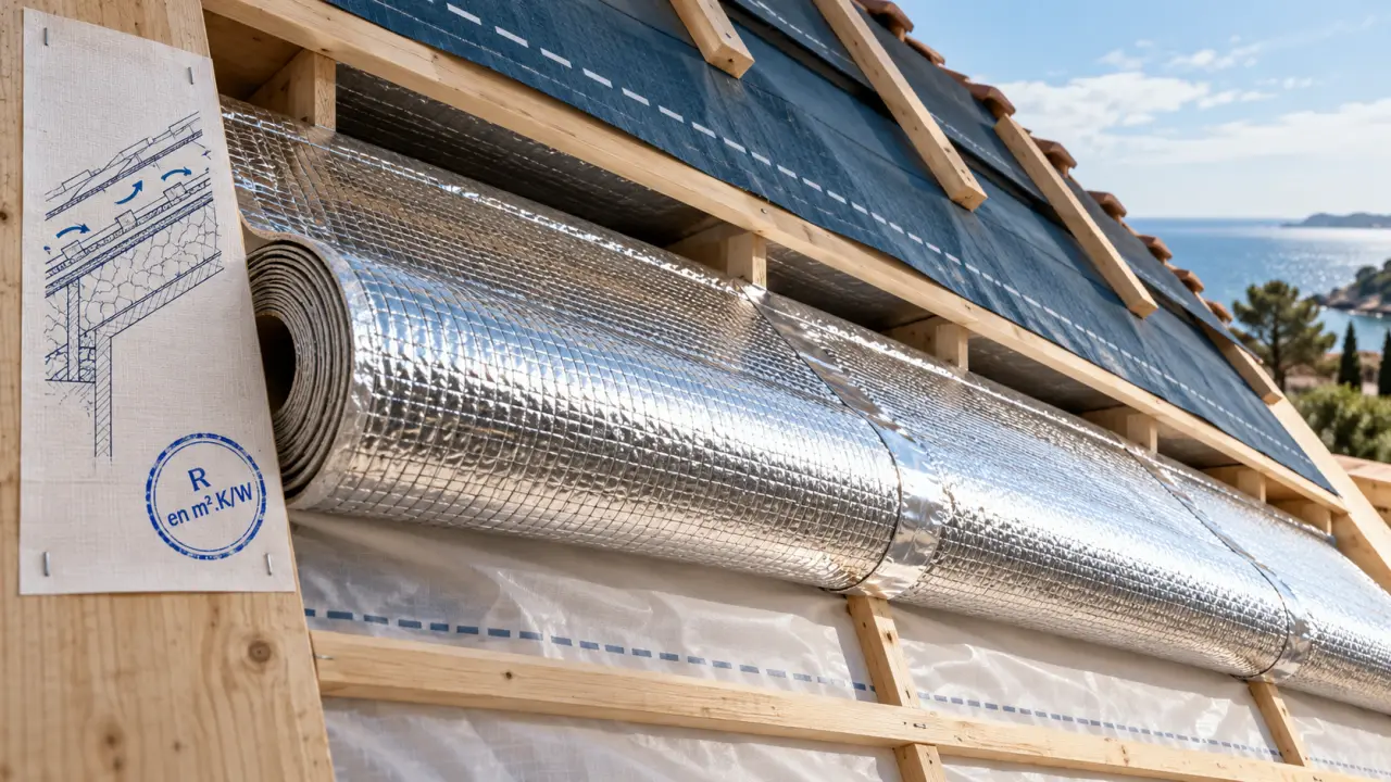 Isolant mince sous toiture avec lame d’air visible