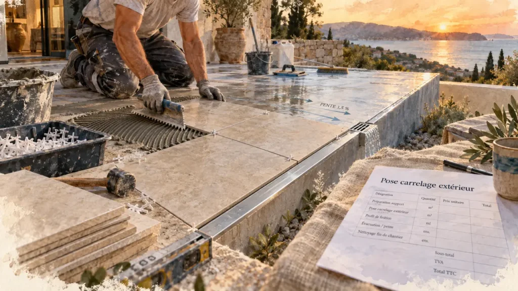 Pose de carrelage extérieur : pourquoi le prix au m² grimpe quand le support n’est pas prêt