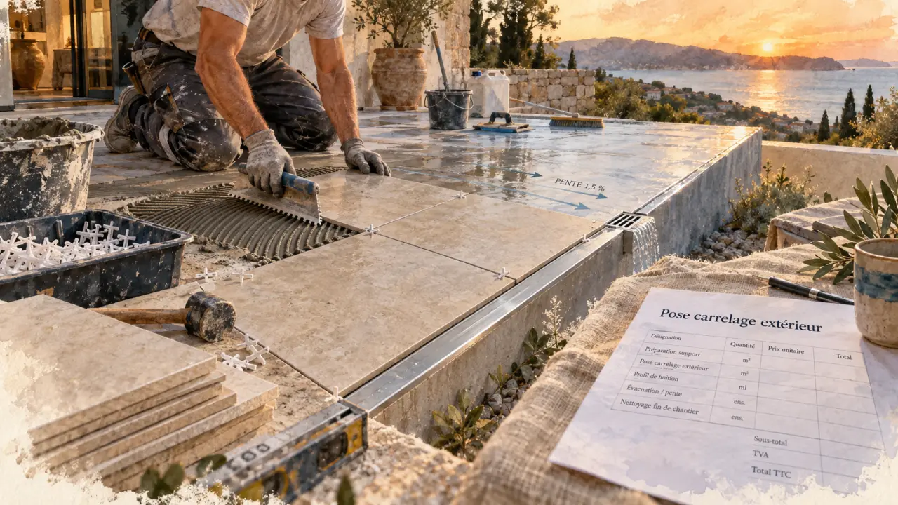 Pose carrelage exterieur prix m2 : chantier sur support non prêt